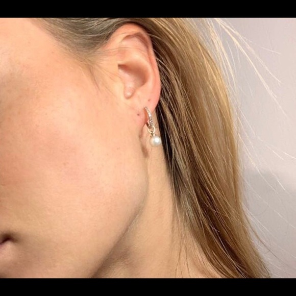 Last ONE 14K Diamond Huggies with Detachable Pearl - Picture 3 of 5